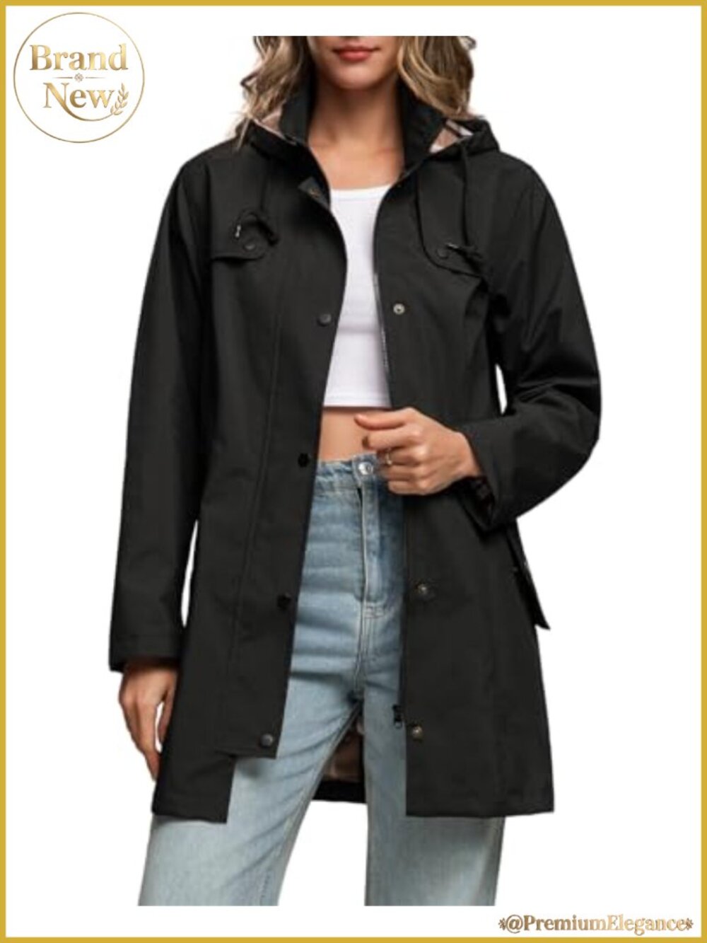 Women's Waterproof Raincoat Lightweight Hooded Trench Lined Windbreaker Long